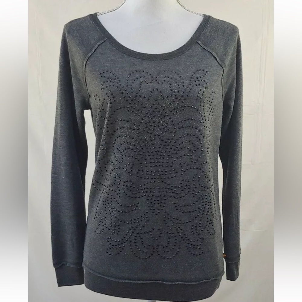 Rock & Republic Gray Embellished Beaded Studded Sweatshirt Sweater